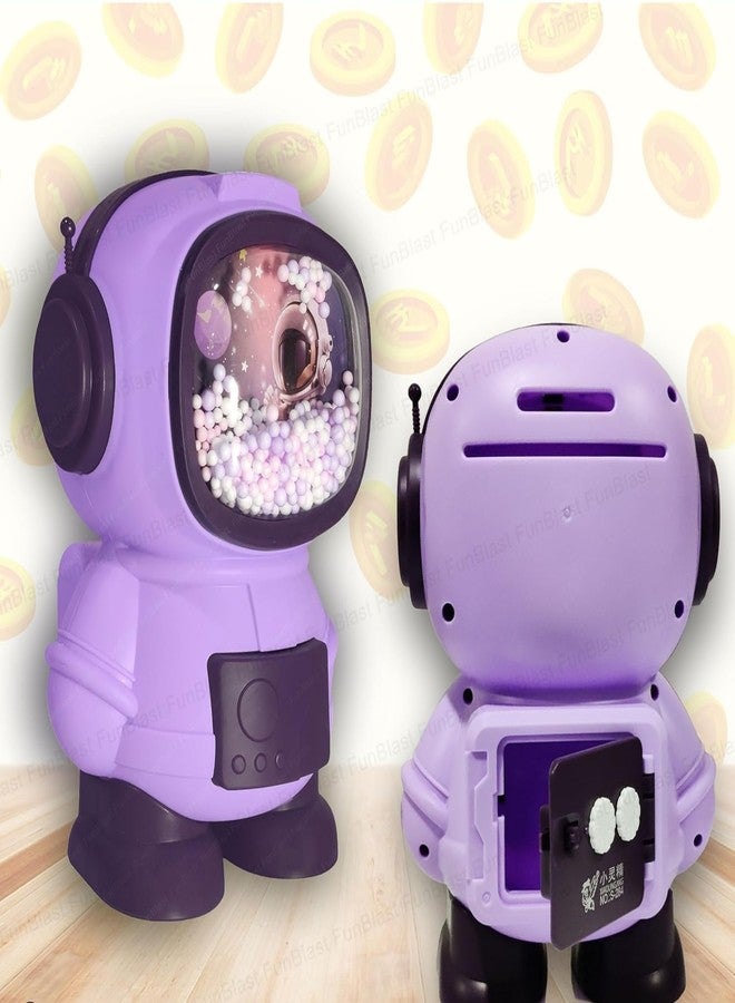 APEROL DESIGN Piggy Bank Astronaut Shaped Coin Box for Kids, Plastic Piggy Bank for Kid, Coin Box with Password Lock, Best Return Gifts for Kid (Purple) - Image 3